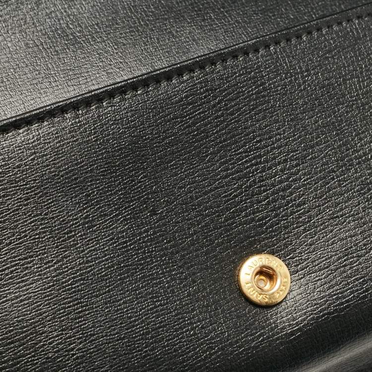 Pre Owned Saint Laurent Black Leather Cassandre Phone Holder Crossbody Bag