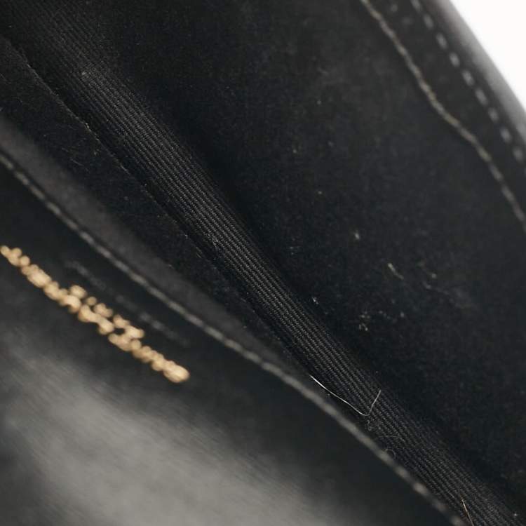 Pre Owned Saint Laurent Black Leather Cassandre Phone Holder Crossbody Bag