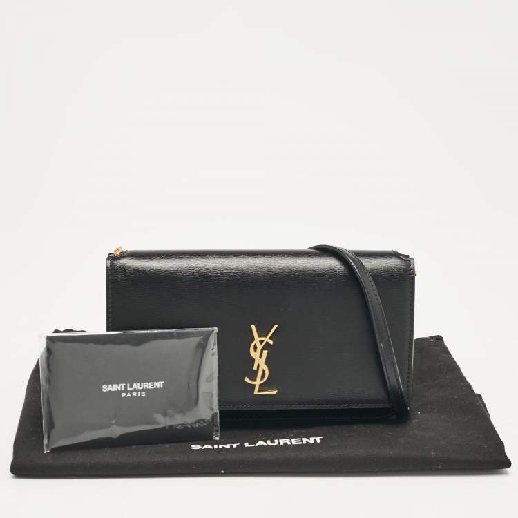 Pre Owned Saint Laurent Black Leather Cassandre Phone Holder Crossbody Bag