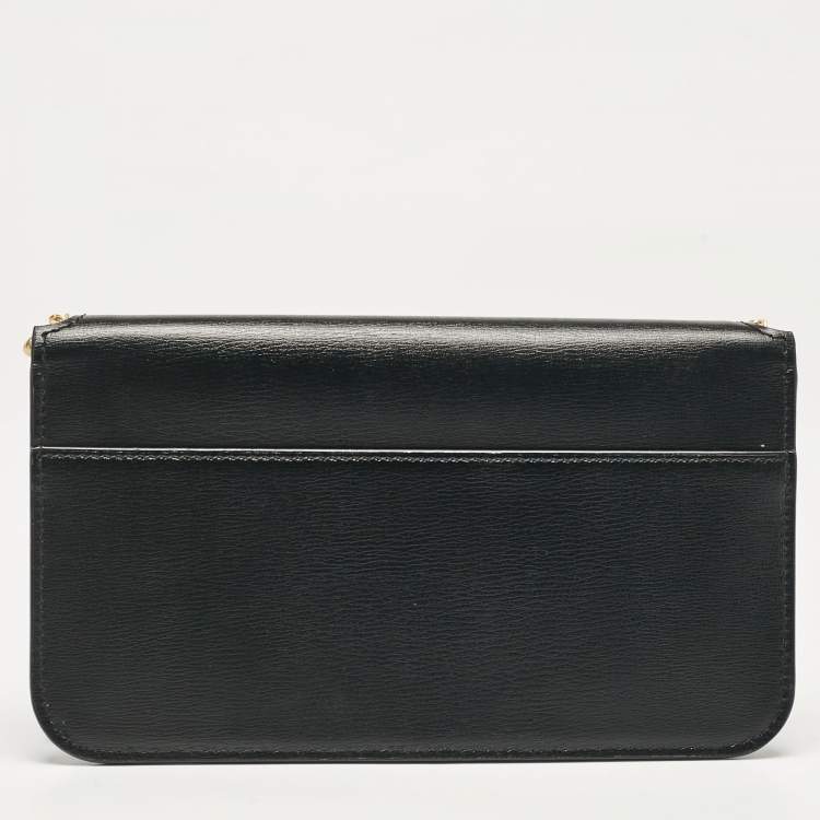 Pre Owned Saint Laurent Black Leather Cassandre Phone Holder Crossbody Bag