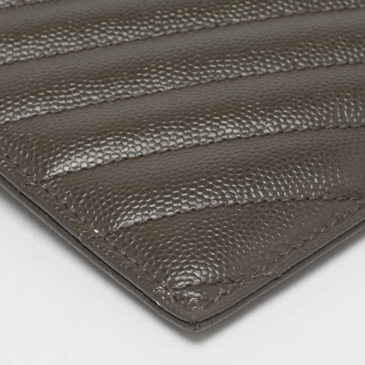 Pre Owned Saint Laurent Olive Green Matelassé Leather Large Cassandre Zip Pouch