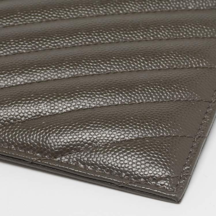 Pre Owned Saint Laurent Olive Green Matelassé Leather Large Cassandre Zip Pouch