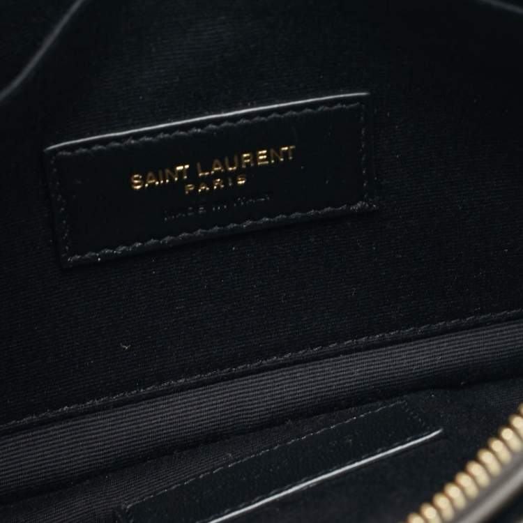 Pre Owned Saint Laurent Olive Green Matelassé Leather Large Cassandre Zip Pouch