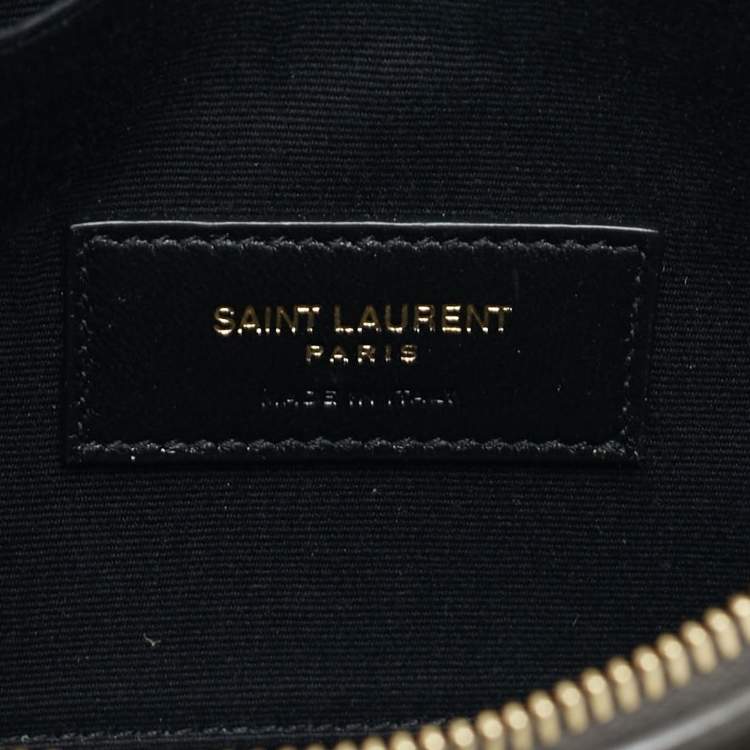 Pre Owned Saint Laurent Olive Green Matelassé Leather Large Cassandre Zip Pouch
