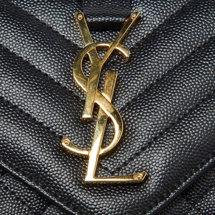 Pre Owned Saint Laurent Black Leather Small Envelope Flap Shoulder Bag
