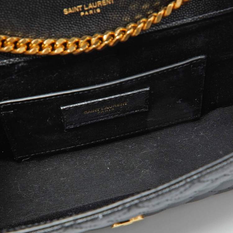 Pre Owned Saint Laurent Black Leather Small Envelope Flap Shoulder Bag