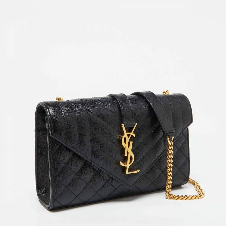 Pre Owned Saint Laurent Black Leather Small Envelope Flap Shoulder Bag