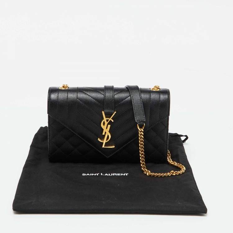 Pre Owned Saint Laurent Black Leather Small Envelope Flap Shoulder Bag