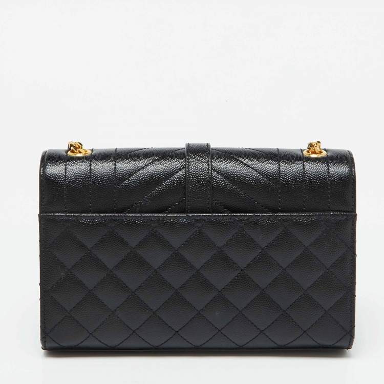 Pre Owned Saint Laurent Black Leather Small Envelope Flap Shoulder Bag