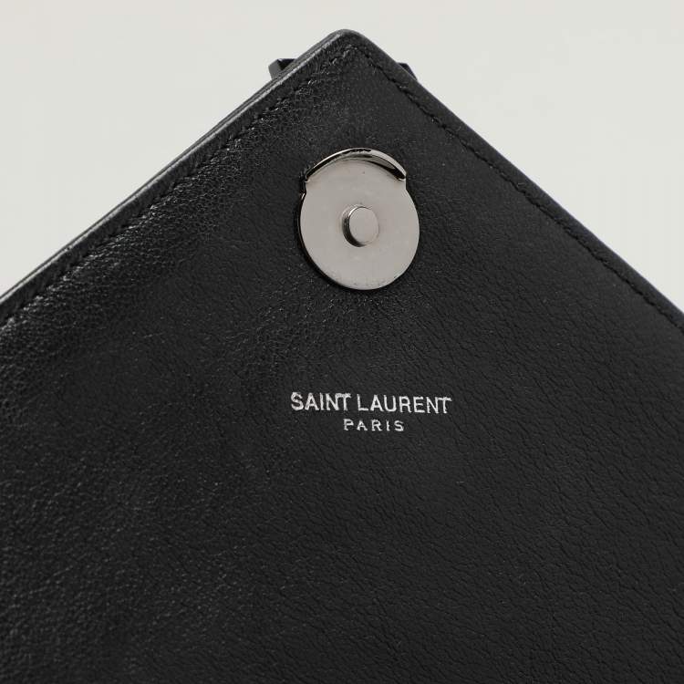Pre Owned Saint Laurent Black Chevron Quilted Leather Medium College Top Handle Bag