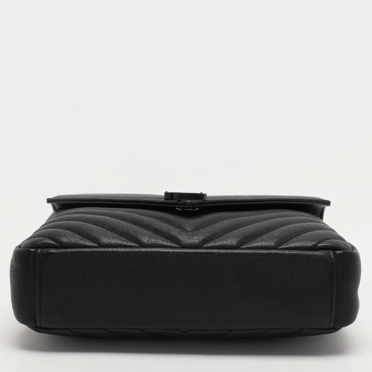 Pre Owned Saint Laurent Black Chevron Quilted Leather Medium College Top Handle Bag
