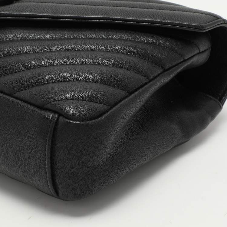 Pre Owned Saint Laurent Black Chevron Quilted Leather Medium College Top Handle Bag