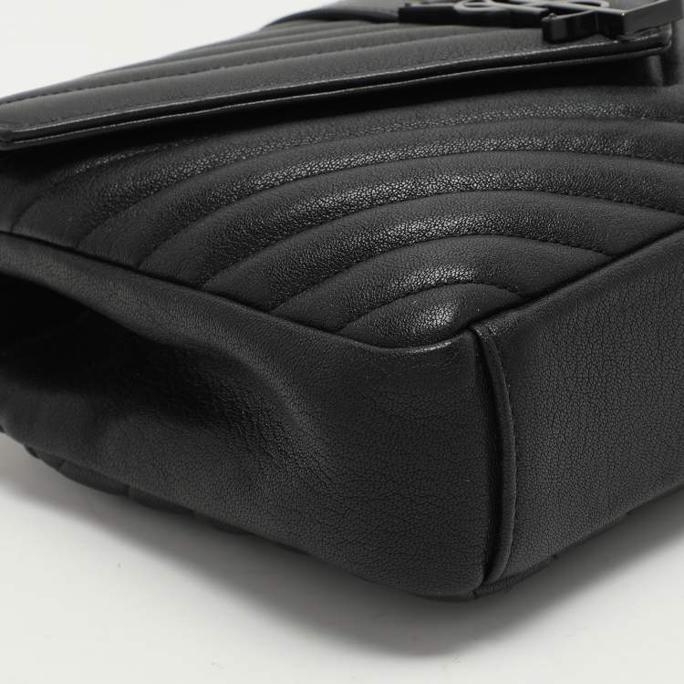 Pre Owned Saint Laurent Black Chevron Quilted Leather Medium College Top Handle Bag