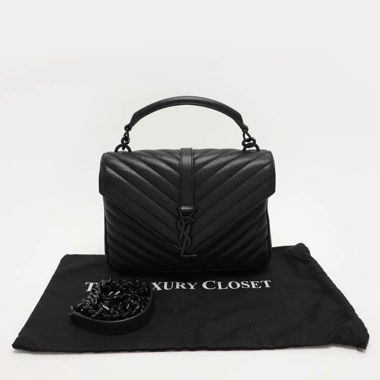 Pre Owned Saint Laurent Black Chevron Quilted Leather Medium College Top Handle Bag