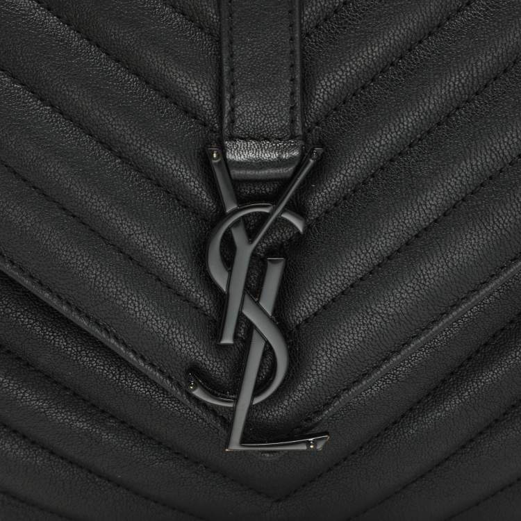 Pre Owned Saint Laurent Black Chevron Quilted Leather Medium College Top Handle Bag