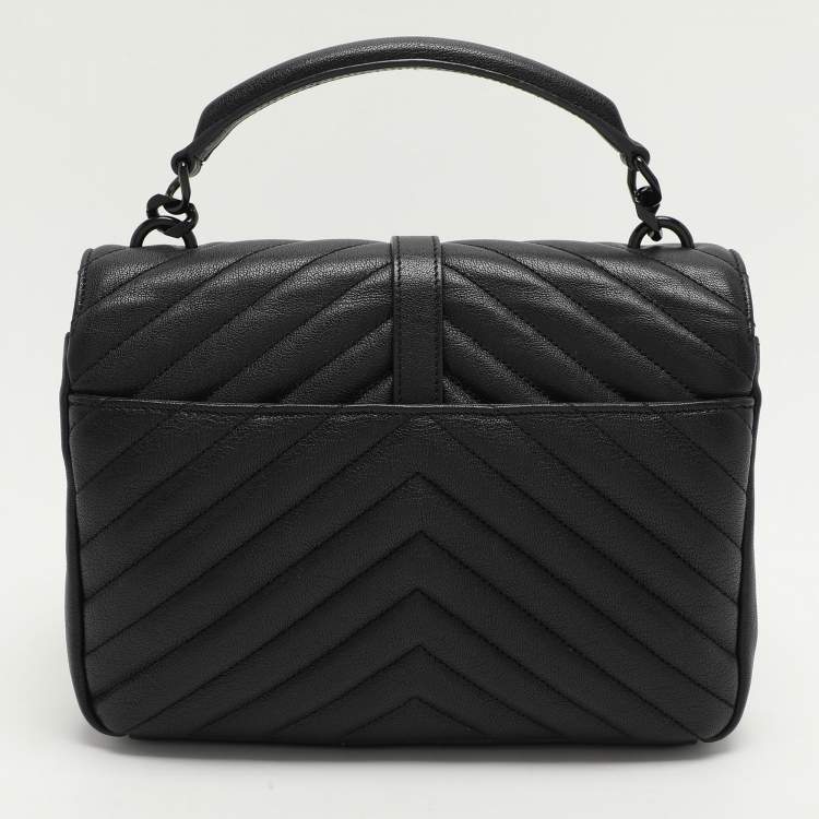 Pre Owned Saint Laurent Black Chevron Quilted Leather Medium College Top Handle Bag