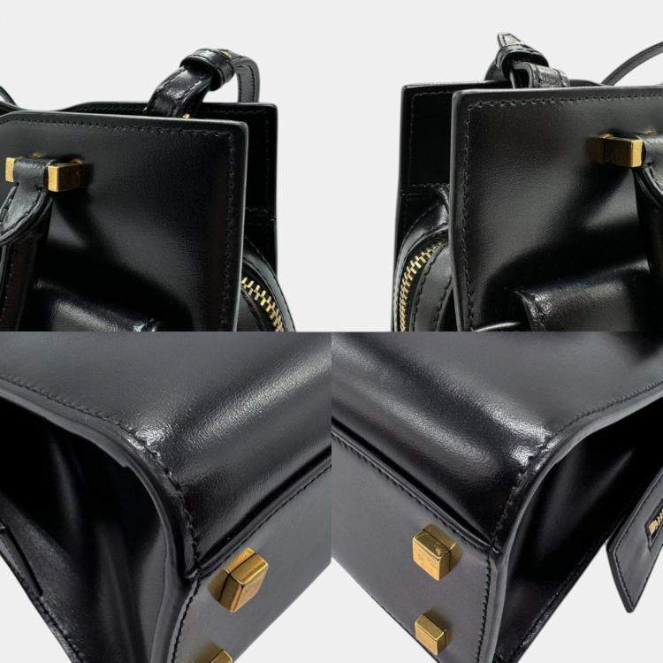 Pre Owned Saint Laurent Uptown Small Leather Black Gold Handbag