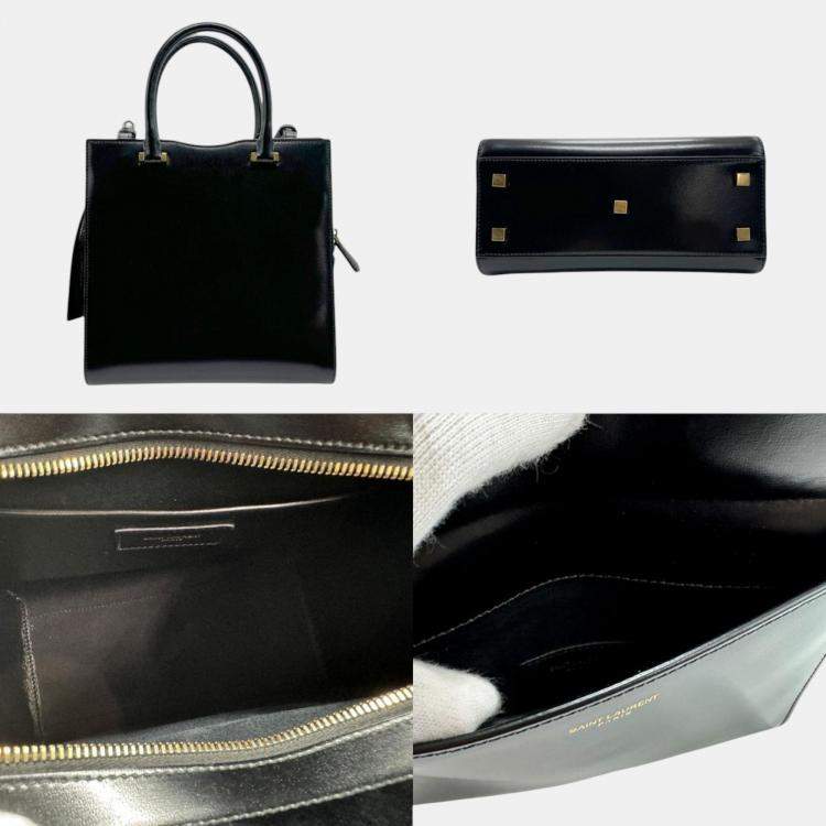 Pre Owned Saint Laurent Uptown Small Leather Black Gold Handbag