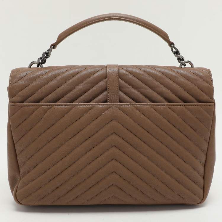 Pre Owned Saint Laurent Beige Matelassé Leather Large College Top Handle Bag