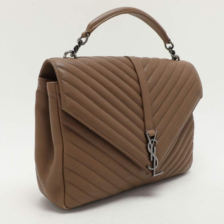 Pre Owned Saint Laurent Beige Matelassé Leather Large College Top Handle Bag