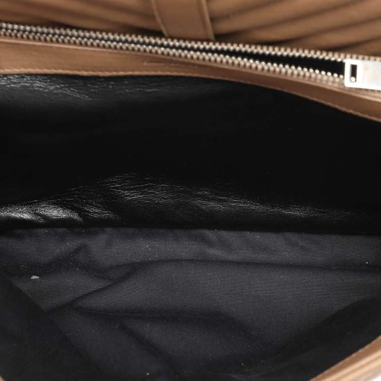 Pre Owned Saint Laurent Beige Matelassé Leather Large College Top Handle Bag