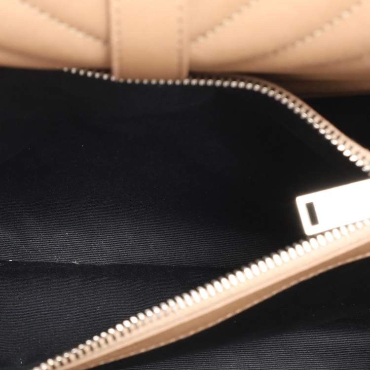 Pre Owned Saint Laurent Beige Matelassé Leather Large College Top Handle Bag
