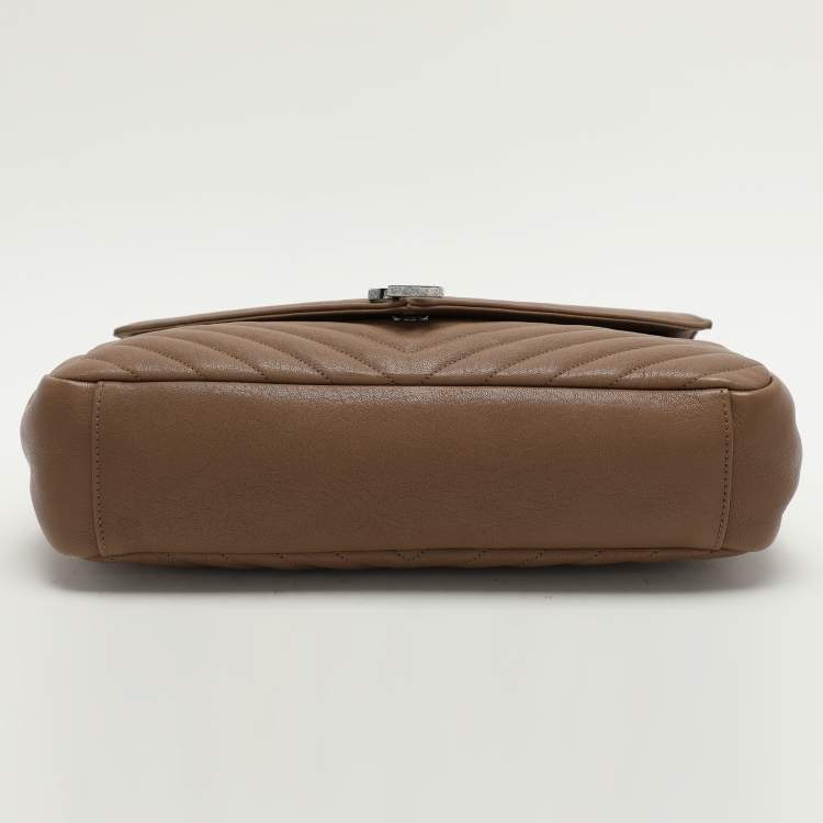 Pre Owned Saint Laurent Beige Matelassé Leather Large College Top Handle Bag