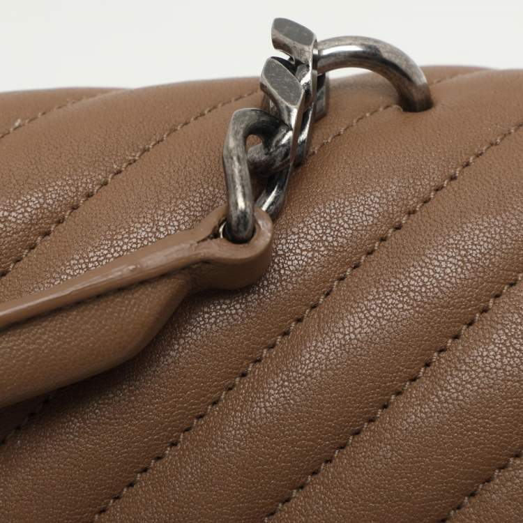 Pre Owned Saint Laurent Beige Matelassé Leather Large College Top Handle Bag