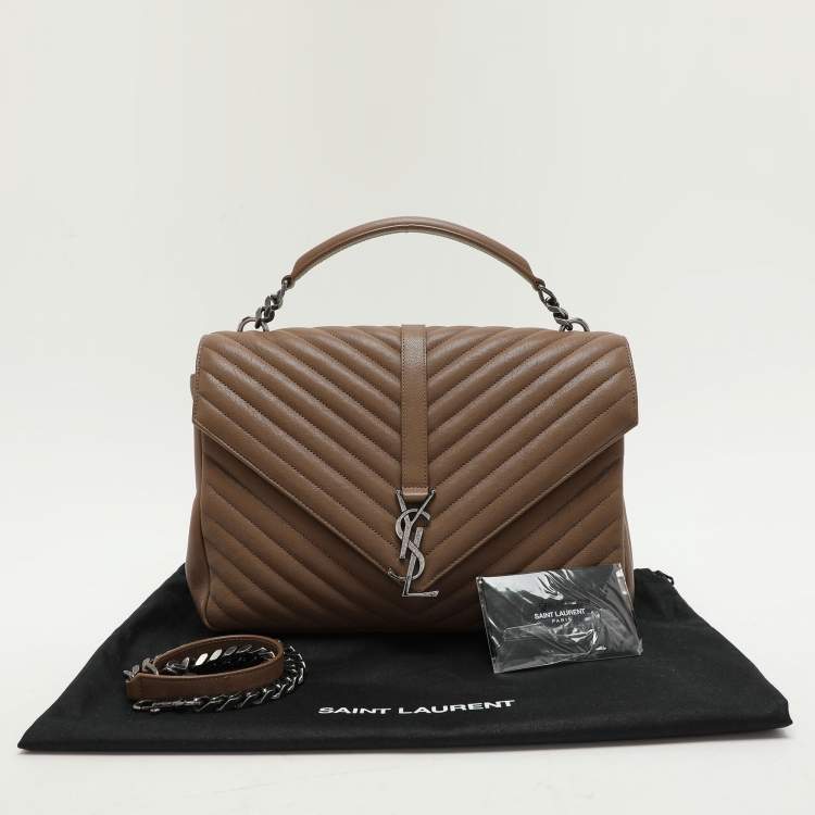 Pre Owned Saint Laurent Beige Matelassé Leather Large College Top Handle Bag