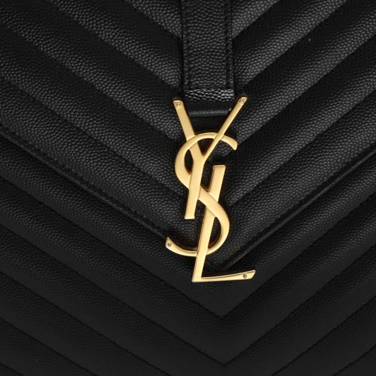 Pre Owned Saint Laurent Black Matelassé Leather Large Monogram Envelope Shoulder Bag