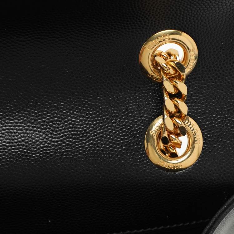Pre Owned Saint Laurent Black Matelassé Leather Large Monogram Envelope Shoulder Bag