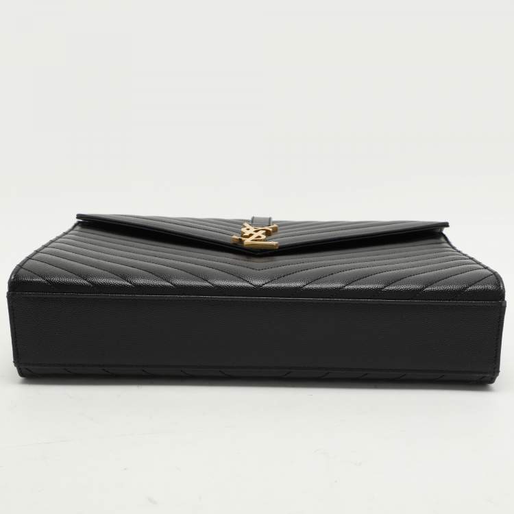 Pre Owned Saint Laurent Black Matelassé Leather Large Monogram Envelope Shoulder Bag
