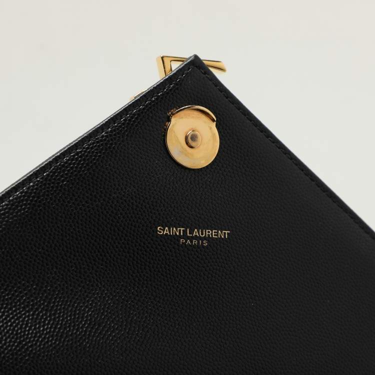 Pre Owned Saint Laurent Black Matelassé Leather Large Monogram Envelope Shoulder Bag