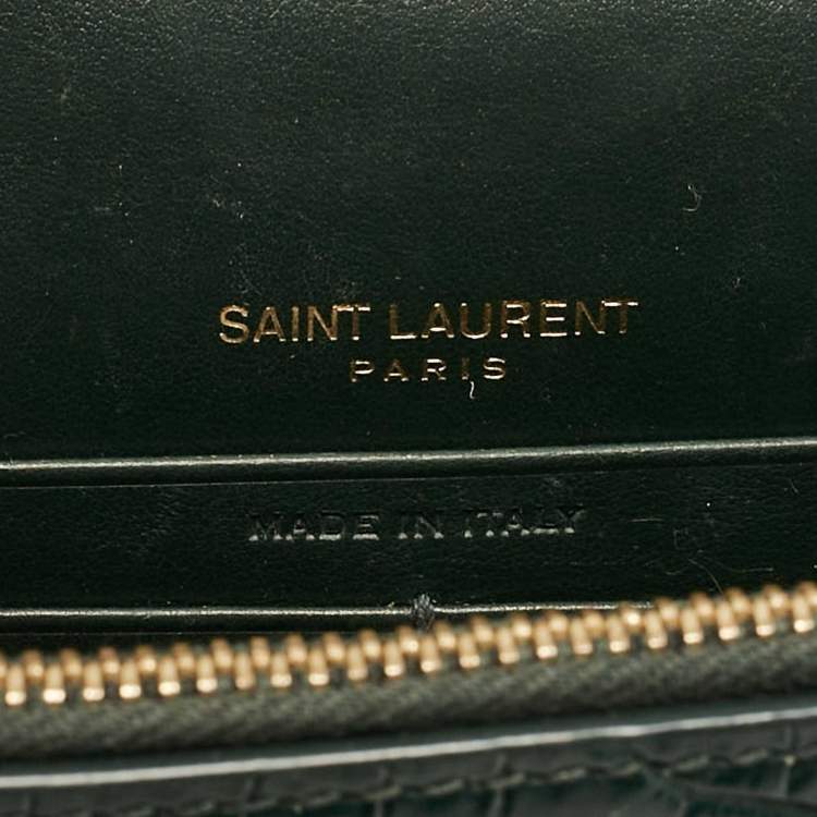 Pre Owned Saint Laurent Green Croc Embossed Leather Sunset Wallet on Chain
