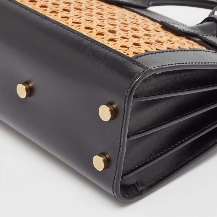 مملوكة مسبقًا Saint Laurent Black/Beige Leather and Bamboo Woven Nano Sac De Jour Tote