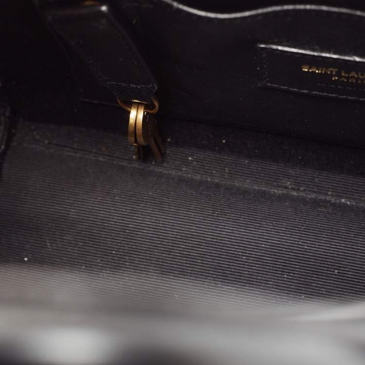 مملوكة مسبقًا Saint Laurent Black/Beige Leather and Bamboo Woven Nano Sac De Jour Tote