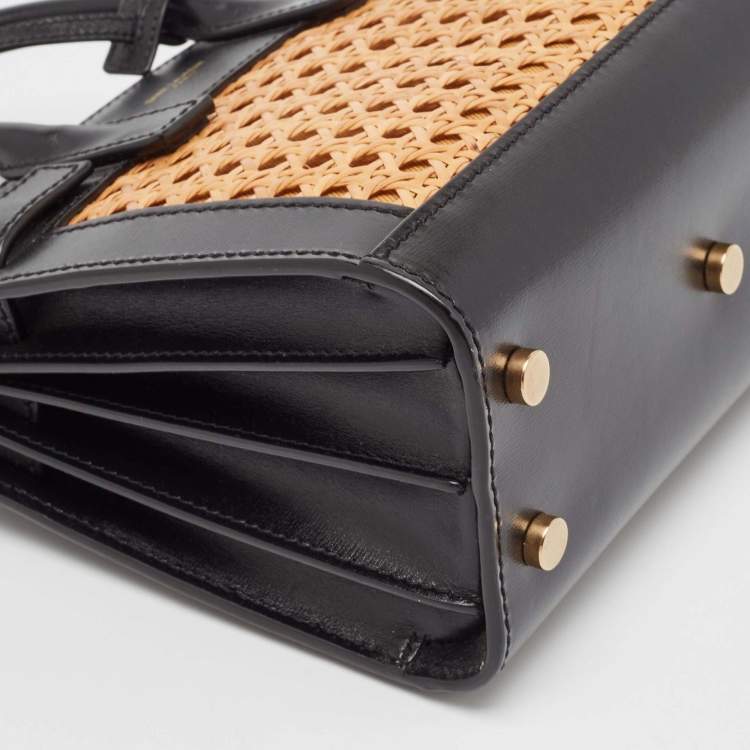 مملوكة مسبقًا Saint Laurent Black/Beige Leather and Bamboo Woven Nano Sac De Jour Tote