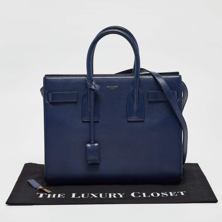 Pre Owned Saint Laurent Blue Leather Small Classic Sac De Jour Tote
