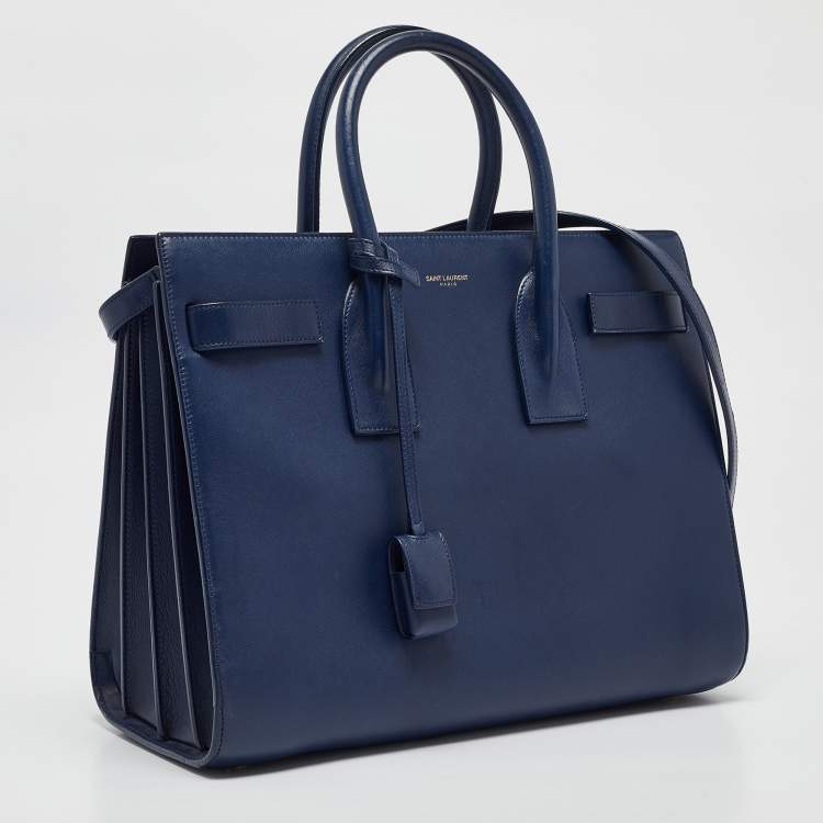 Pre Owned Saint Laurent Blue Leather Small Classic Sac De Jour Tote