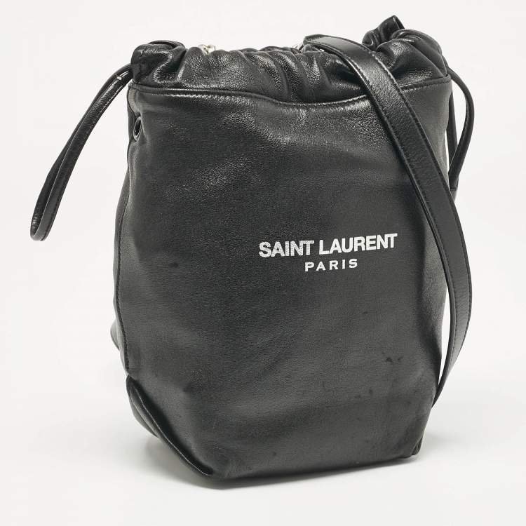 Pre Owned Saint Laurent Black Leather Teddy Drawstring Shoulder Bag