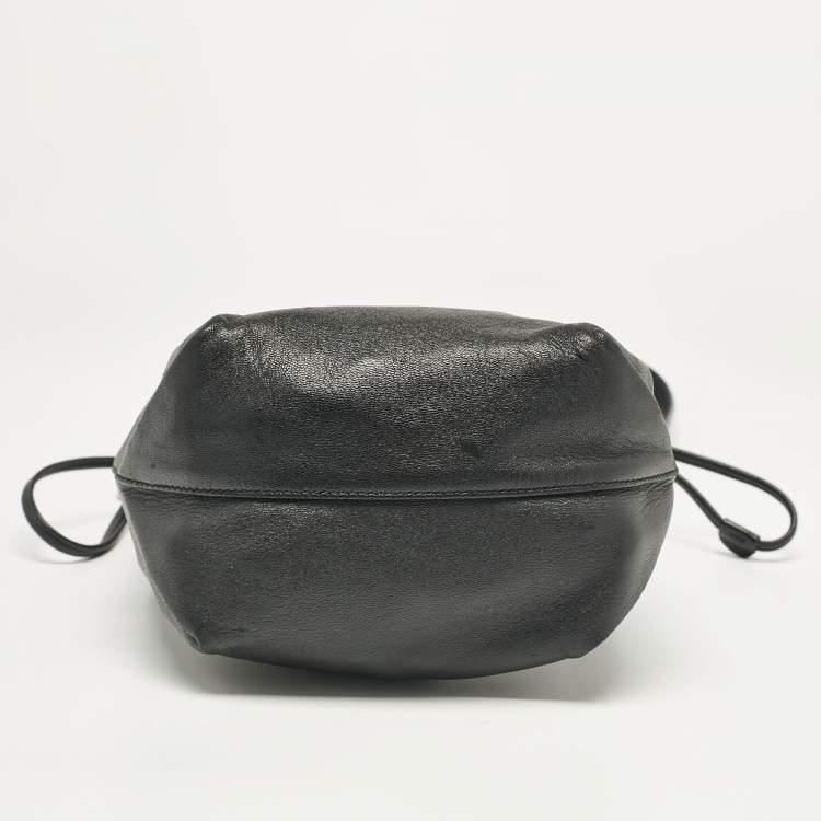 Pre Owned Saint Laurent Black Leather Teddy Drawstring Shoulder Bag