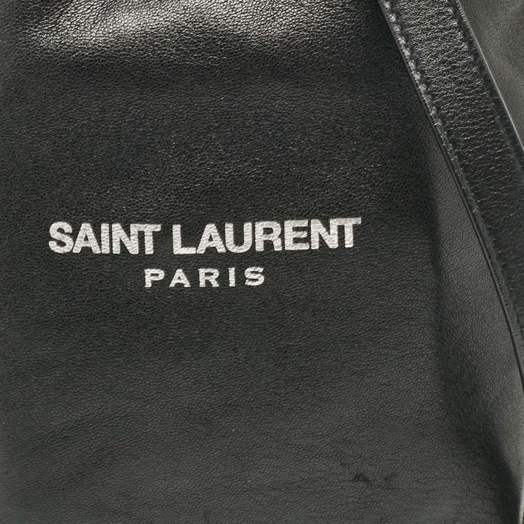 Pre Owned Saint Laurent Black Leather Teddy Drawstring Shoulder Bag