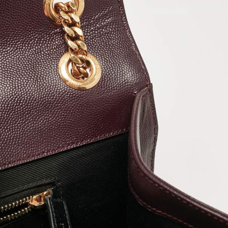 Pre Owned Saint Laurent Burgundy Chevron Leather Large Monogram Envelope Shoulder Bag