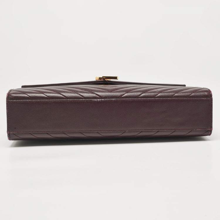 Pre Owned Saint Laurent Burgundy Chevron Leather Large Monogram Envelope Shoulder Bag