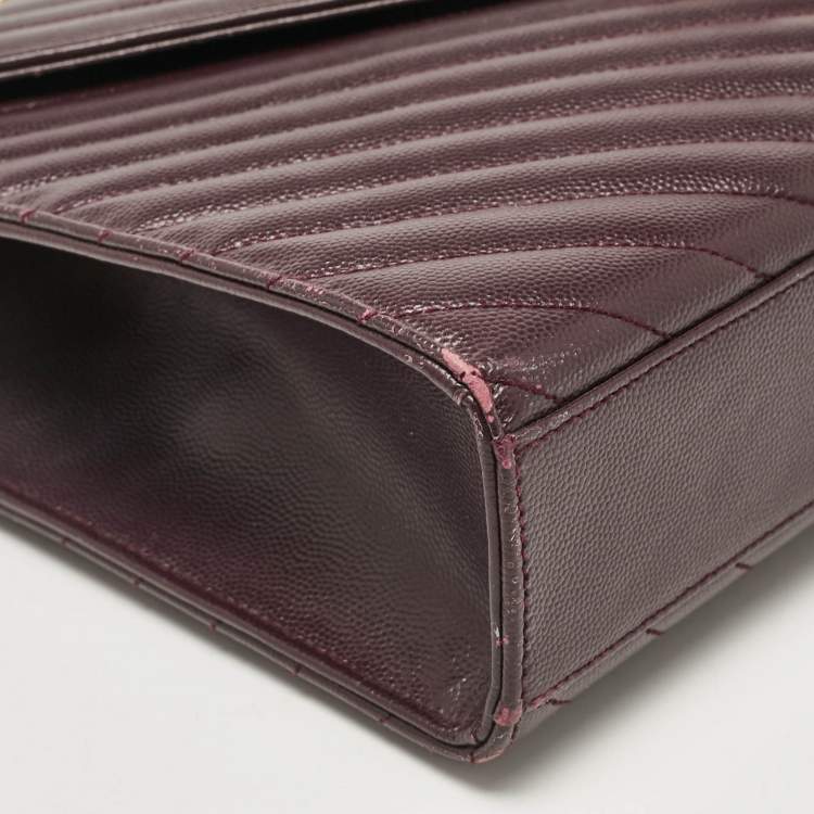 Pre Owned Saint Laurent Burgundy Chevron Leather Large Monogram Envelope Shoulder Bag