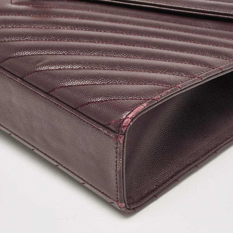 Pre Owned Saint Laurent Burgundy Chevron Leather Large Monogram Envelope Shoulder Bag