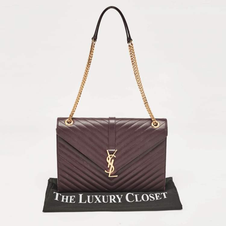 Pre Owned Saint Laurent Burgundy Chevron Leather Large Monogram Envelope Shoulder Bag