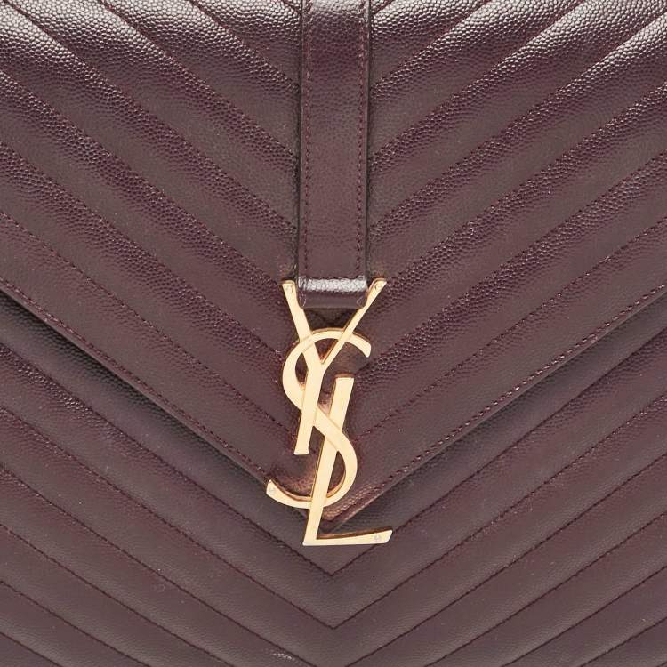 Pre Owned Saint Laurent Burgundy Chevron Leather Large Monogram Envelope Shoulder Bag
