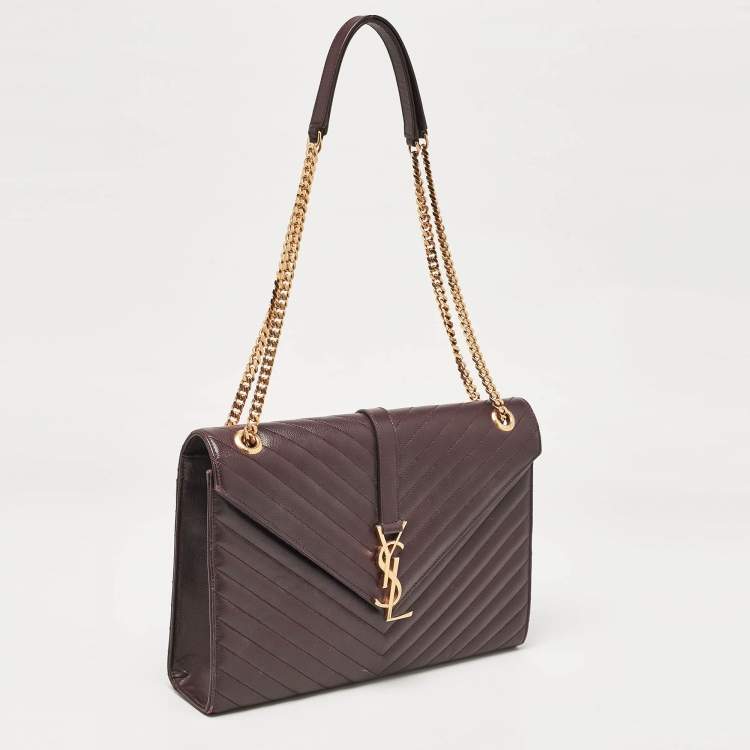 Pre Owned Saint Laurent Burgundy Chevron Leather Large Monogram Envelope Shoulder Bag
