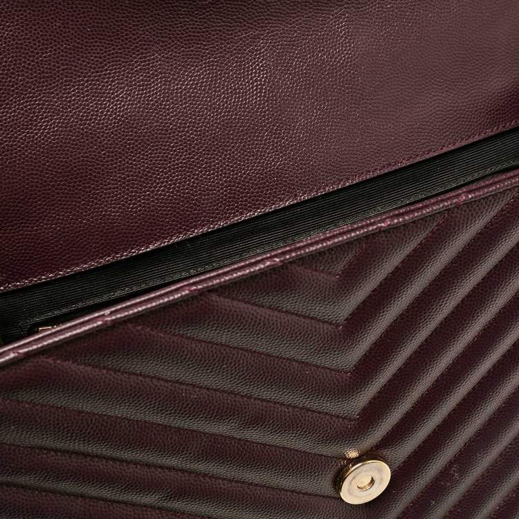 Pre Owned Saint Laurent Burgundy Chevron Leather Large Monogram Envelope Shoulder Bag